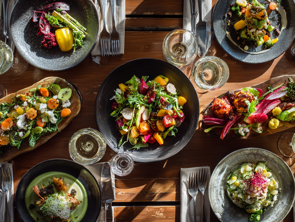 Дієтолог консультує молоду пару щодо здорового харчування з різноманітними продуктами на столі